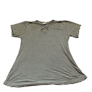 Green and White H.I.P. Striped Top With Cut Out in Front